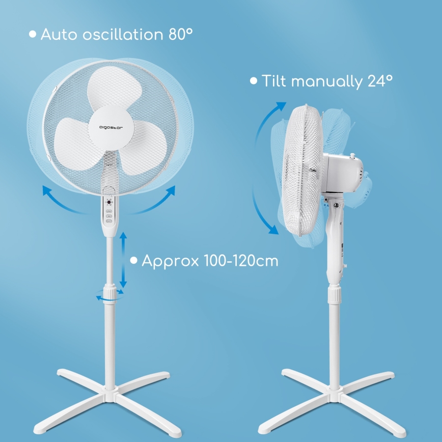 Aigostar - Stojanový ventilátor 40W/230V 120 cm bílá