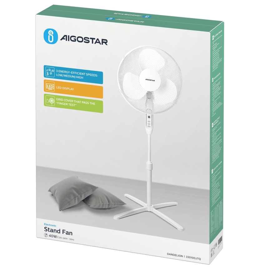 Aigostar - Stojanový ventilátor 40W/230V 120 cm bílá