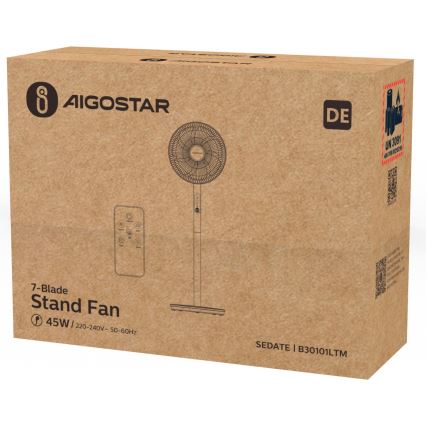 Aigostar - Stojanový ventilátor 45W/230V bílá + dálkové ovládání