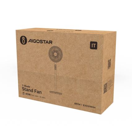 Aigostar - Stojanový ventilátor 45W/230V pr. 35 cm bílá
