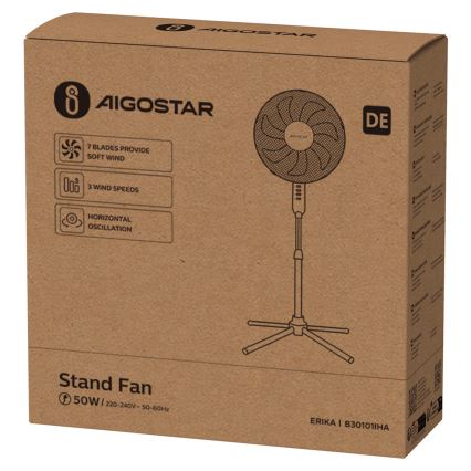Aigostar - Stojanový ventilátor 50W/230V 120 cm bílá
