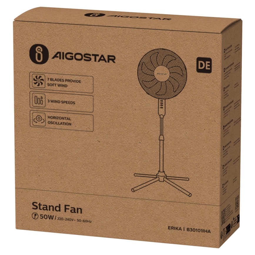 Aigostar - Stojanový ventilátor 50W/230V 120 cm bílá