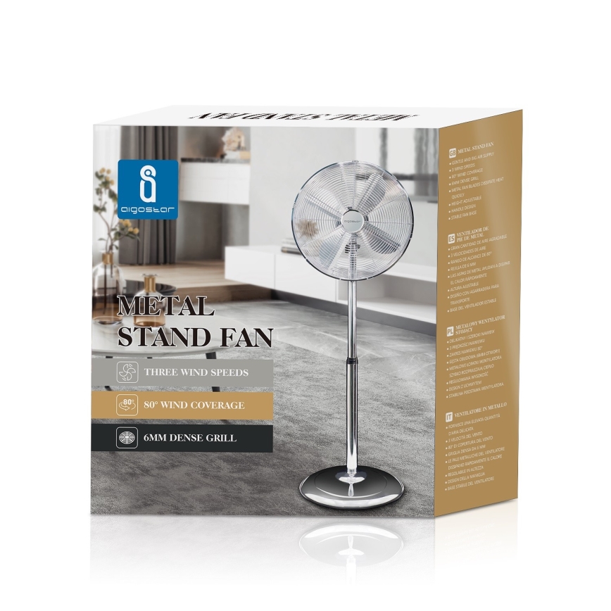Aigostar - Stojanový ventilátor 50W/230V pr. 45 cm chrom