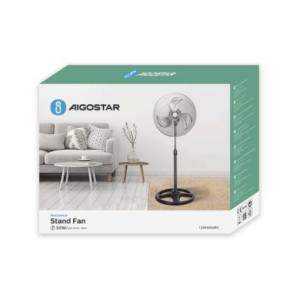 Aigostar - Stojanový ventilátor 55W/230V lesklý chrom/černá