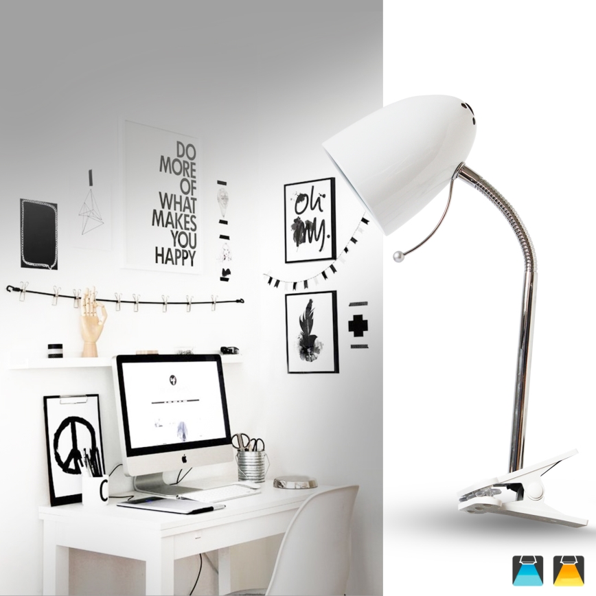 Aigostar -  Stolní lampa s klipem 1xE27/11W/230V bílá/lesklý chrom