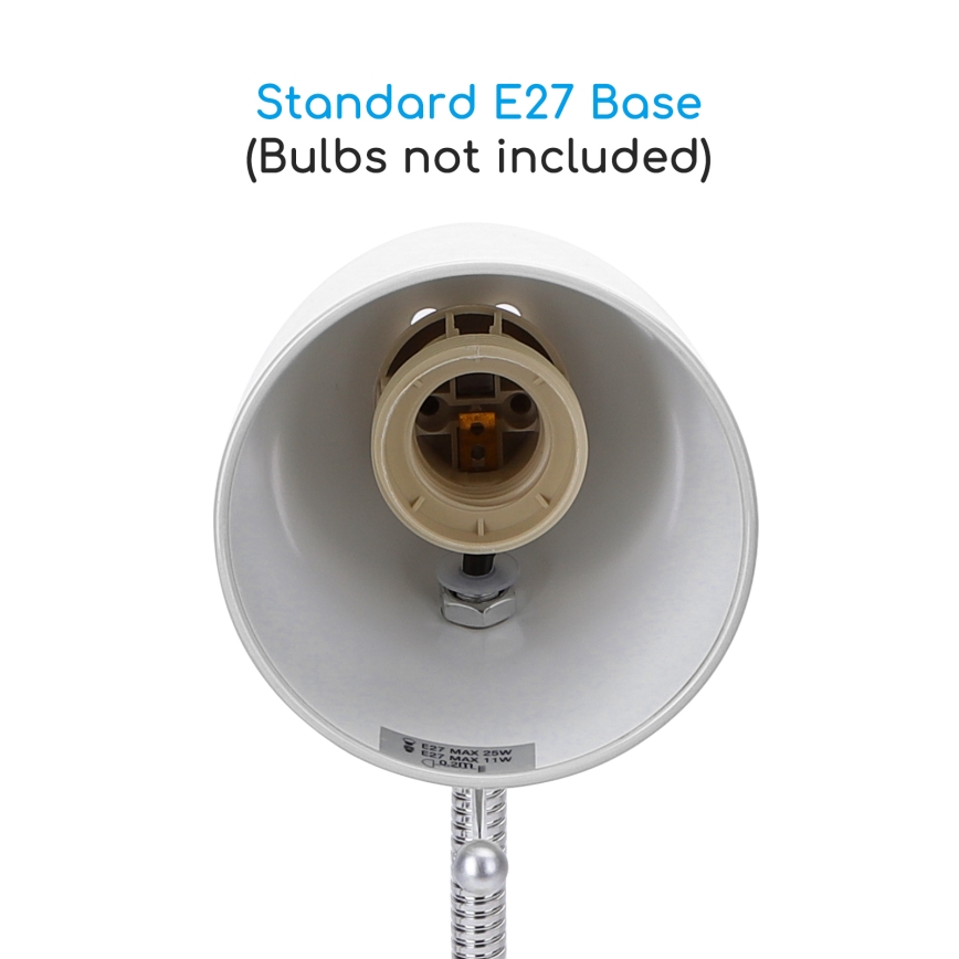 Aigostar -  Stolní lampa s klipem 1xE27/11W/230V bílá/lesklý chrom
