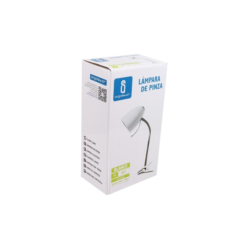 Aigostar -  Stolní lampa s klipem 1xE27/11W/230V bílá/lesklý chrom