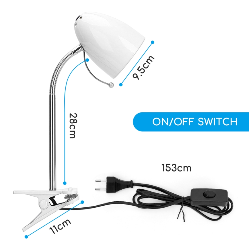 Aigostar -  Stolní lampa s klipem 1xE27/11W/230V bílá/lesklý chrom