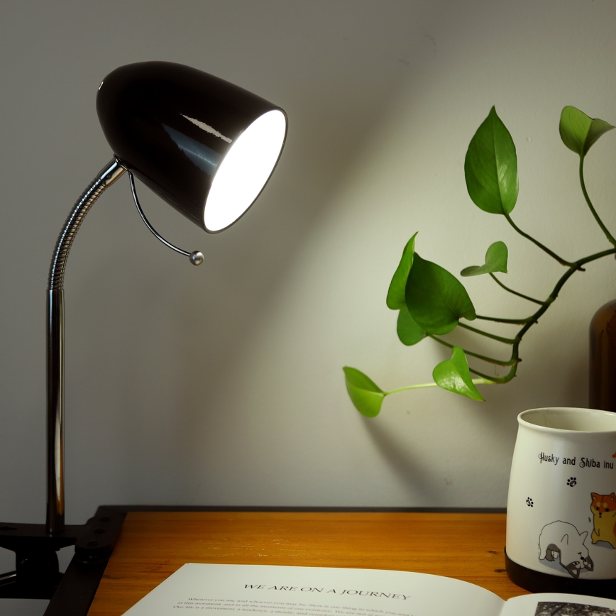 Aigostar -  Stolní lampa s klipem 1xE27/11W/230V černá/lesklý chrom