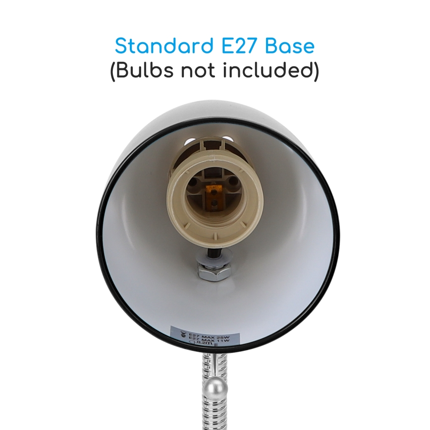 Aigostar -  Stolní lampa s klipem 1xE27/11W/230V černá/lesklý chrom