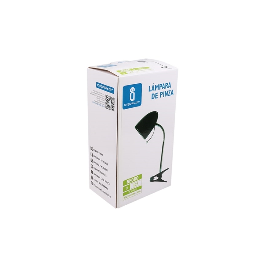 Aigostar -  Stolní lampa s klipem 1xE27/11W/230V černá/lesklý chrom