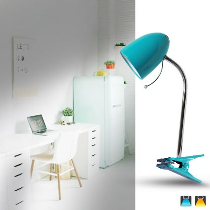 Aigostar -  Stolní lampa s klipem 1xE27/11W/230V modrá/lesklý chrom