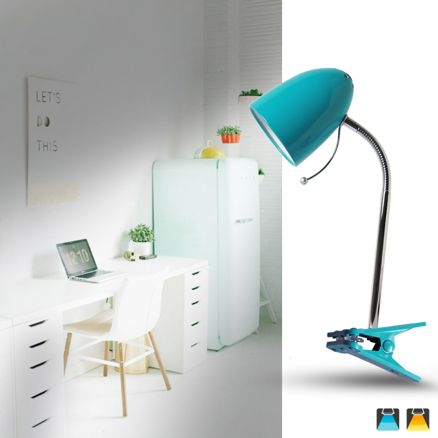 Aigostar -  Stolní lampa s klipem 1xE27/11W/230V modrá/lesklý chrom