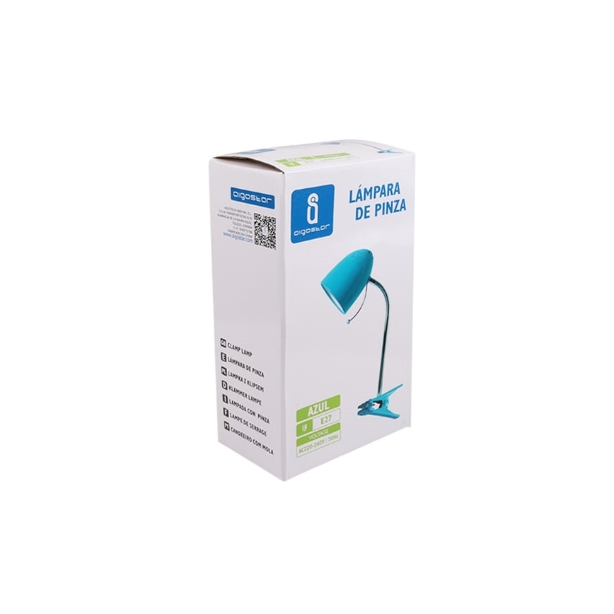 Aigostar -  Stolní lampa s klipem 1xE27/11W/230V modrá/lesklý chrom