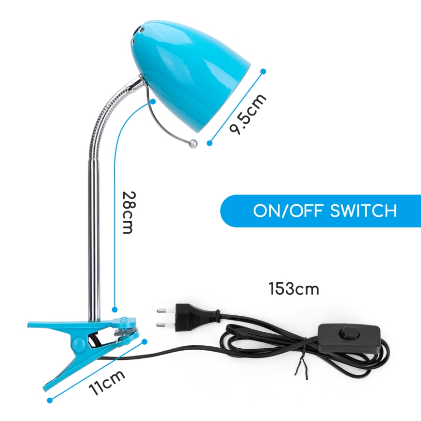 Aigostar -  Stolní lampa s klipem 1xE27/11W/230V modrá/lesklý chrom
