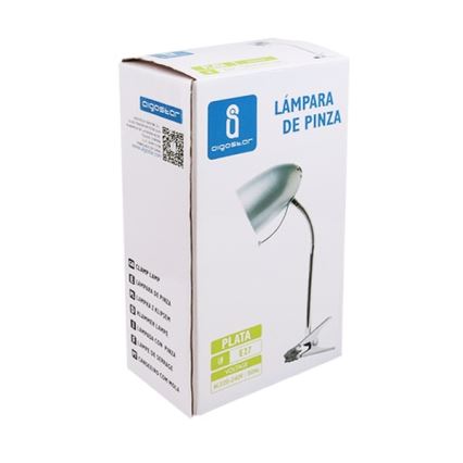 Aigostar -  Stolní lampa s klipem 1xE27/11W/230V stříbrná/lesklý chrom