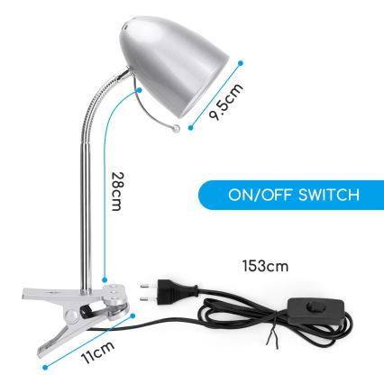 Aigostar -  Stolní lampa s klipem 1xE27/11W/230V stříbrná/lesklý chrom