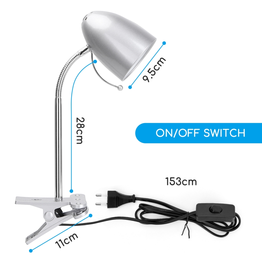 Aigostar -  Stolní lampa s klipem 1xE27/11W/230V stříbrná/lesklý chrom