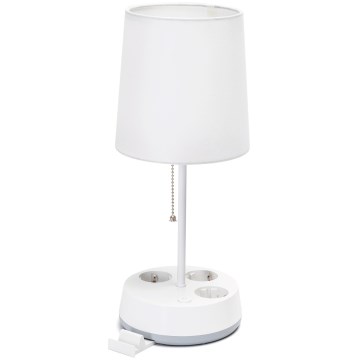 Aigostar - Stolní lampa se zásuvkami 1xE27/60W/230V bílá