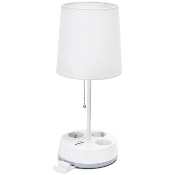 Aigostar - Stolní lampa se zásuvkami a USB porty 1xE27/60W/230V bílá