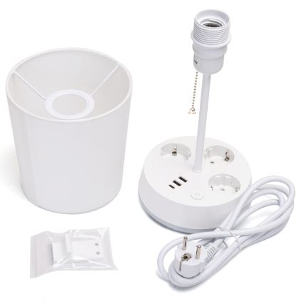 Aigostar - Stolní lampa se zásuvkami a USB porty 1xE27/60W/230V bílá