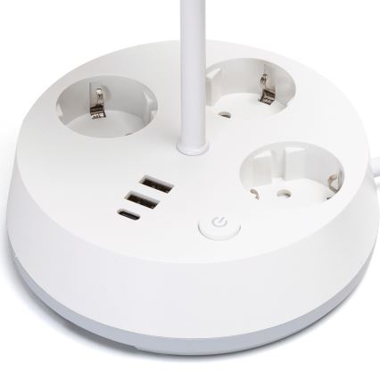 Aigostar - Stolní lampa se zásuvkami a USB porty 1xE27/60W/230V bílá
