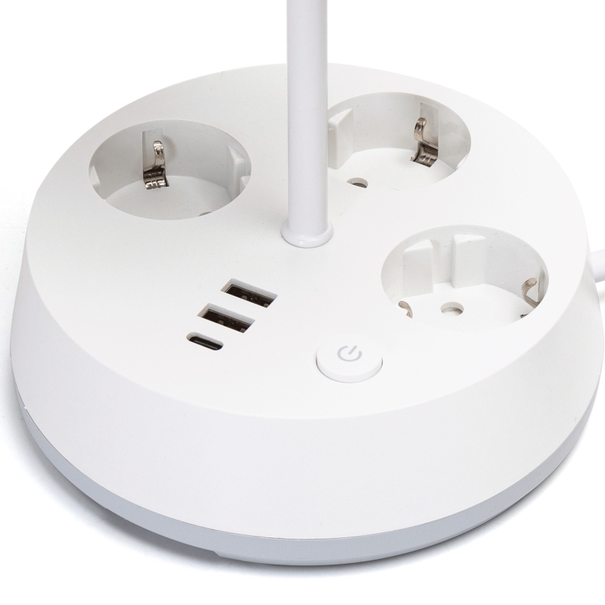 Aigostar - Stolní lampa se zásuvkami a USB porty 1xE27/60W/230V bílá