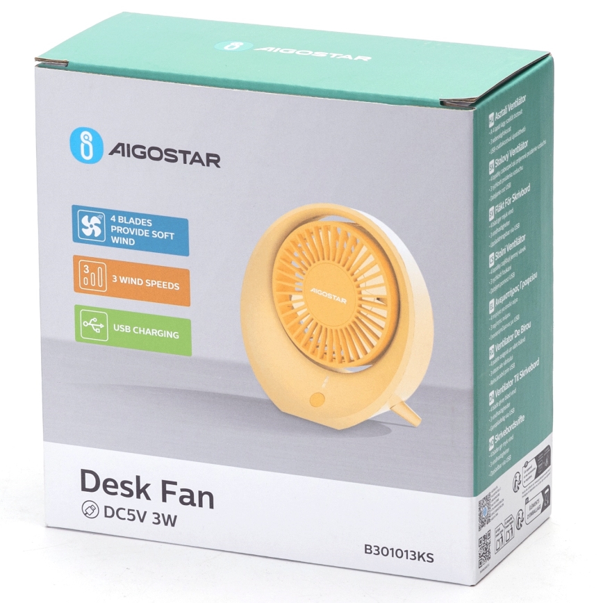 Aigostar - Stolní nabíjecí ventilátor 3W/5V 1200mAh USB oranžová