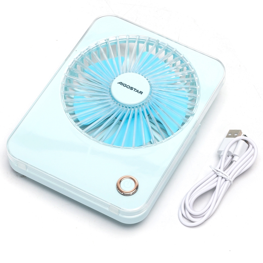 Aigostar - Stolní nabíjecí ventilátor 5W/5V 3600mAh USB modrá