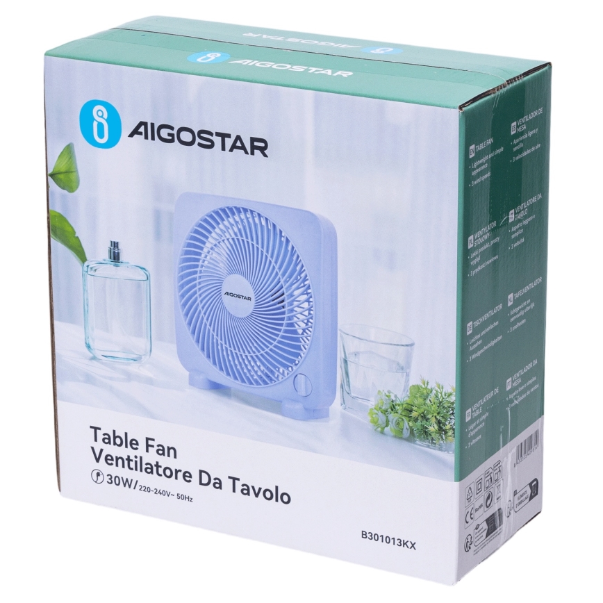 Aigostar - Stolní ventilátor 30W/230V modrá