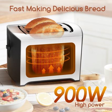 Aigostar - Topinkovač s dvěma otvory 900W/230V matný chrom