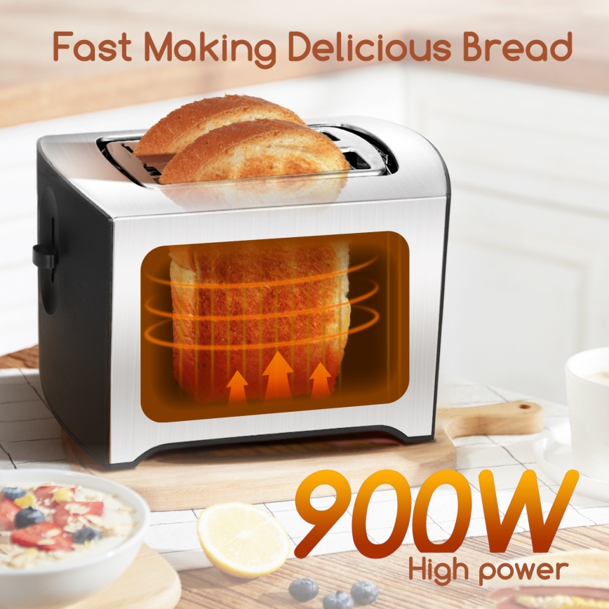 Aigostar - Topinkovač s dvěma otvory 900W/230V matný chrom