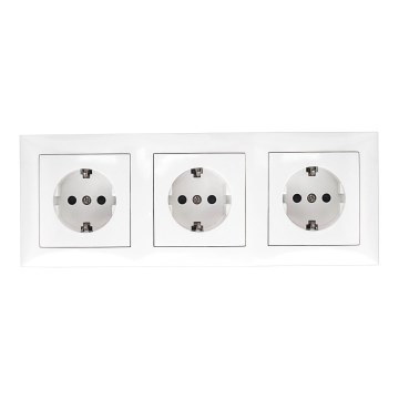 Aigostar - Trojitá zásuvka domovní s rámečkem SCHUKO 230V bílá