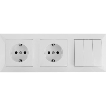 Aigostar - Trojitý vypínač č. 3 a 2x zásuvka SCHUKO 230V s rámečkem bílá