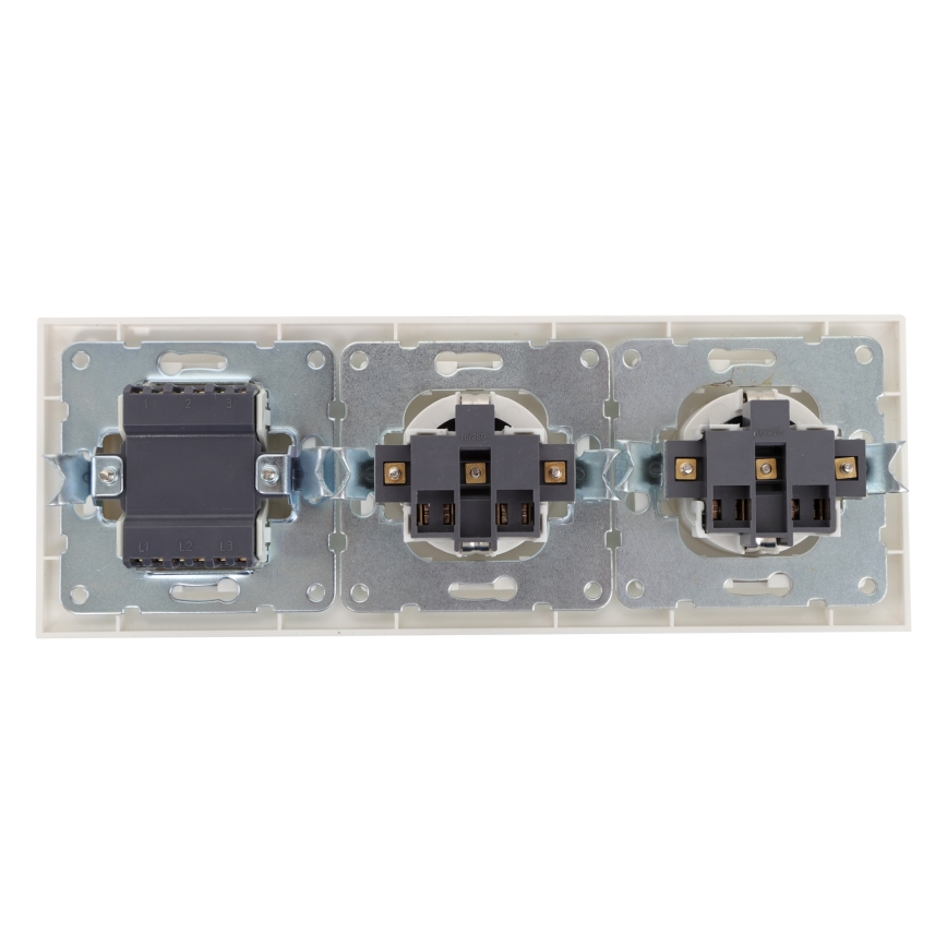 Aigostar - Trojitý vypínač č. 3 a 2x zásuvka SCHUKO 230V s rámečkem bílá