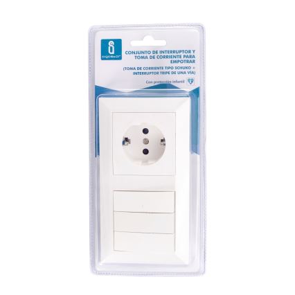 Aigostar - Trojitý vypínač č. 3 a zásuvka SCHUKO 230V s rámečkem bílá
