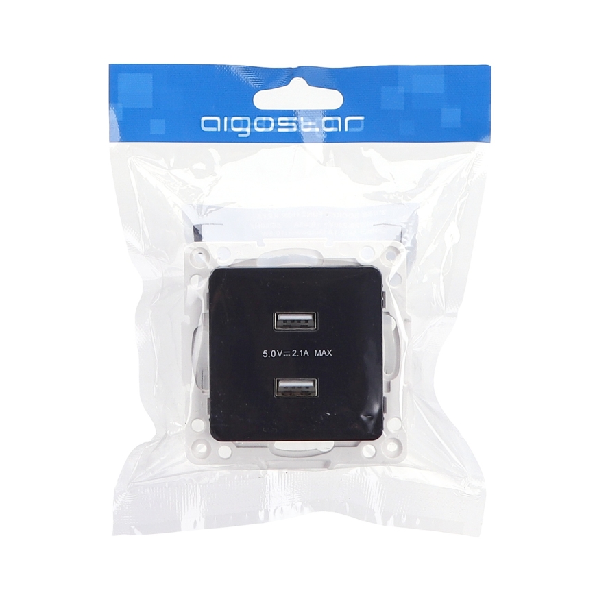 Aigostar - USB napájecí zásuvka bez rámečku 2x USB-A černá