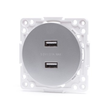 Aigostar - USB napájecí zásuvka bez rámečku 2x USB-A stříbrná