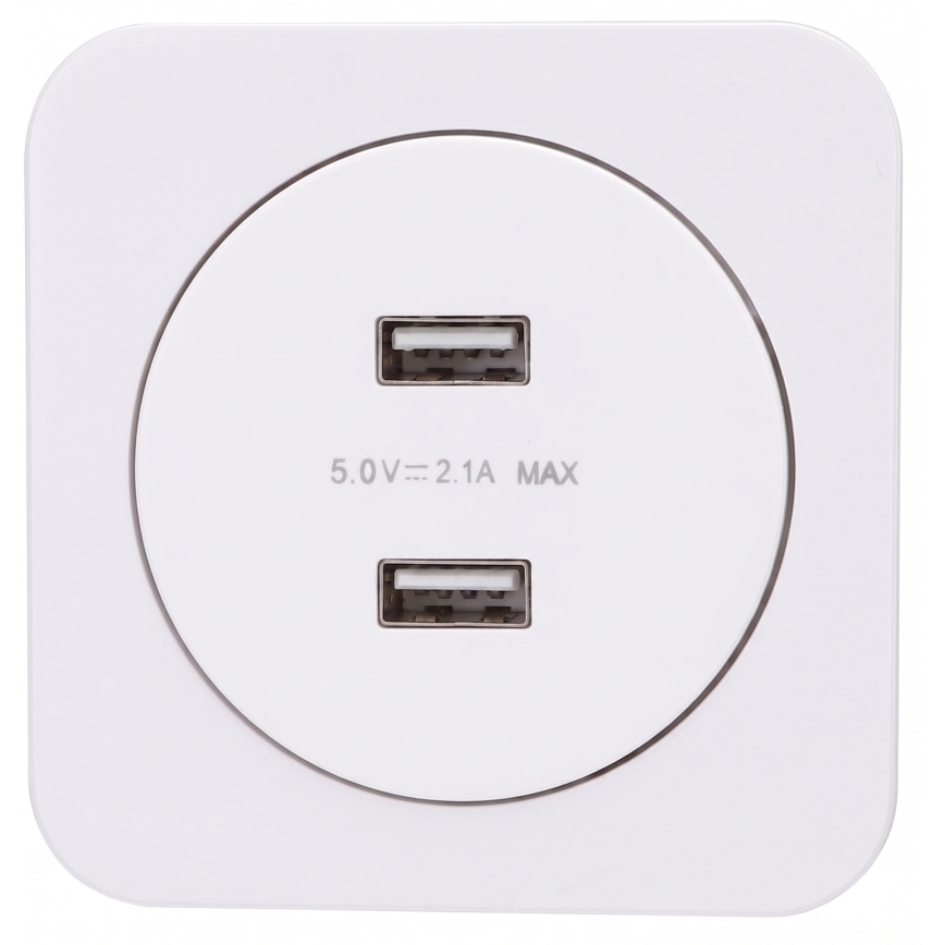 Aigostar - USB napájecí zásuvka s rámečkem 2x USB-A bílá