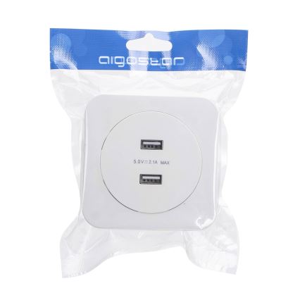 Aigostar - USB napájecí zásuvka s rámečkem 2x USB-A bílá