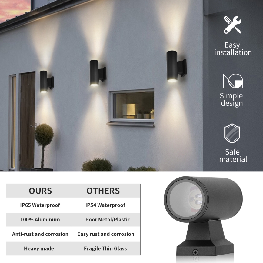 Aigostar - Venkovní nástěnné svítidlo 2xGU10/35W/230V IP65 černá kulatý