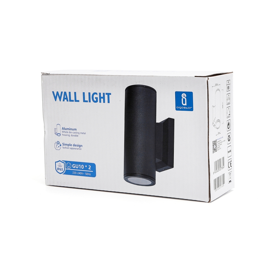 Aigostar - Venkovní nástěnné svítidlo 2xGU10/35W/230V IP65 černá kulatý