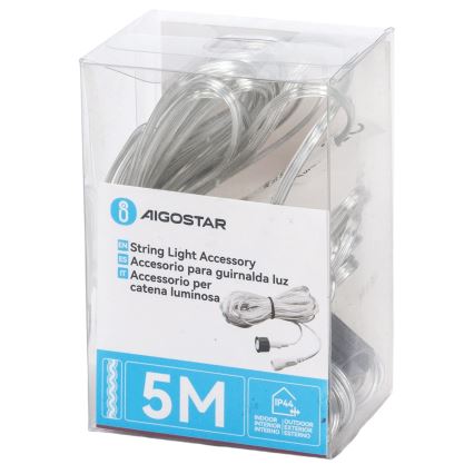 Aigostar - Venkovní prodlužovací kabel pro světelné řetězy 5 m IP44 čiřá