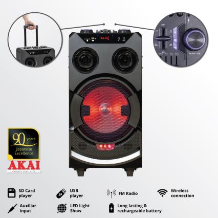 AKAI ABTS-112 - Bezdrátový reproduktor 300W/230V 7000 mAh + dálkové ovládání