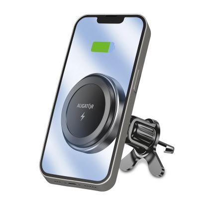Aligator AMS05BK - Magnetický držák telefonu do auta s bezdrátovým nabíjením Qi 15W a MagSafe černá