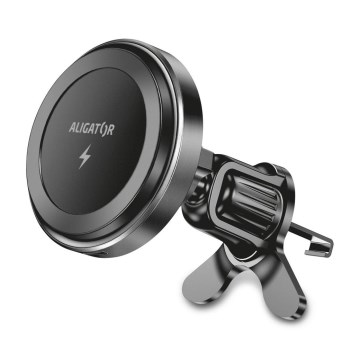 Aligator AMS05BK - Magnetický držák telefonu do auta s bezdrátovým nabíjením Qi 15W a MagSafe černá