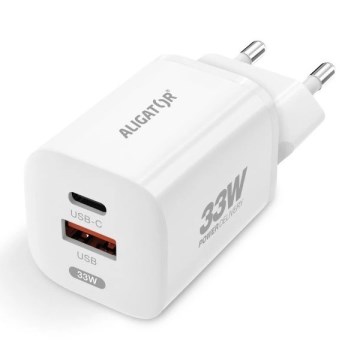 Aligator CHPD0020 - Rychlonabíjecí adaptér GaN Power Delivery 33W USB-A + USB-C bílá
