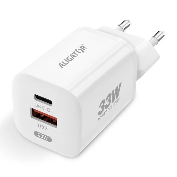 Aligator CHPD0020 - Rychlonabíjecí adaptér GaN Power Delivery 33W USB-A + USB-C bílá