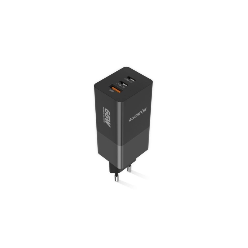 Aligator CHPD0027 - Rychlonabíjecí adaptér GaN Power Delivery 65W 2xUSB-C + USB-A černá