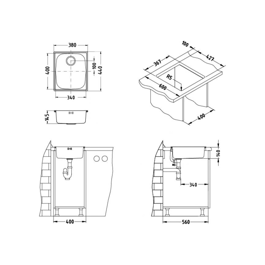 ALVEUS 1082195 - Kuchyňský dřez BASIC 44x38 cm matná ocel/satin, velká výpusť